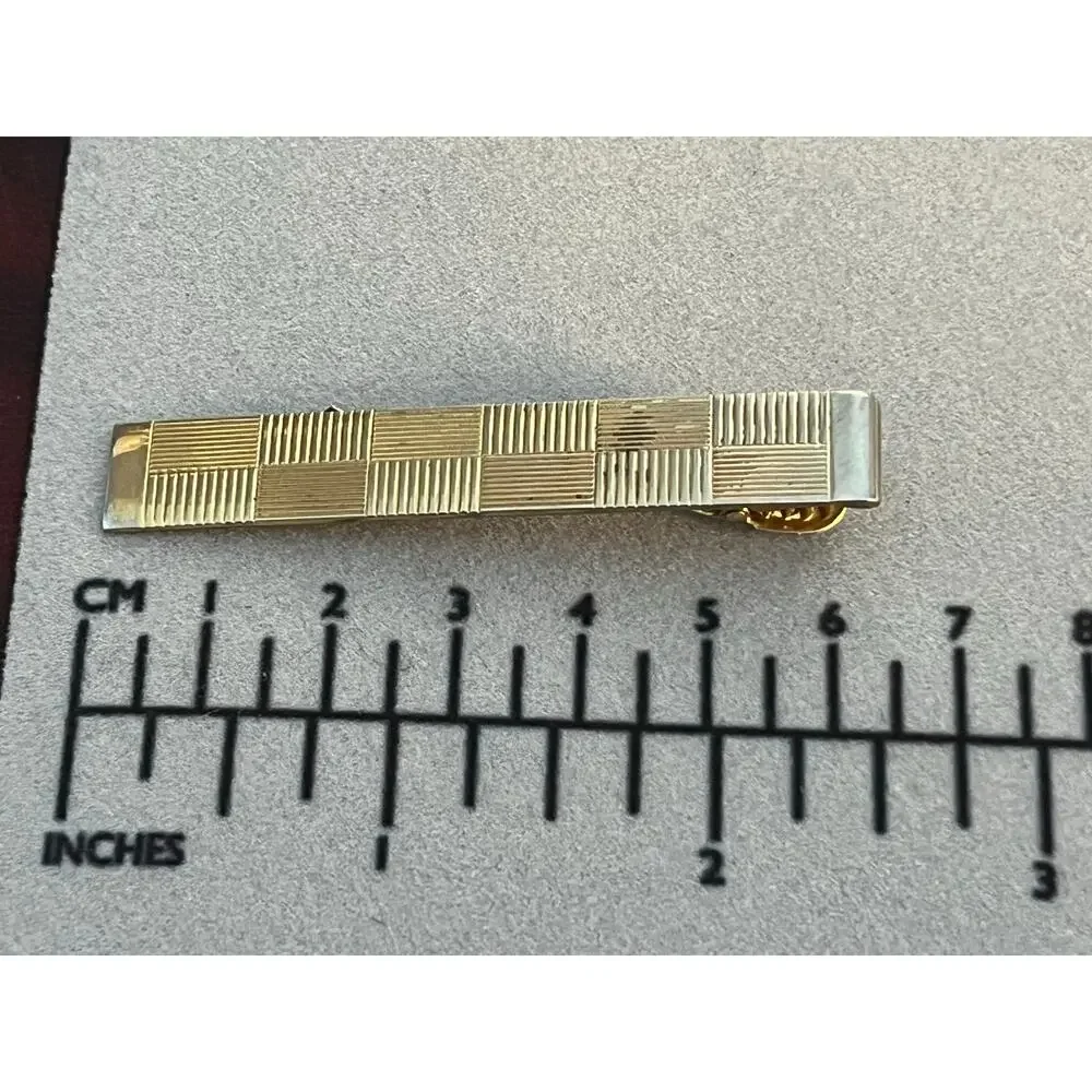 VTG Anson Tie Clip Gold Tone Checked Preppy Academia